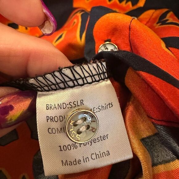 Halloween Button Up Short Sleeve Shirt Men's L Novelty Jack-O-Lantern Pumpkin - Picture 3 of 13